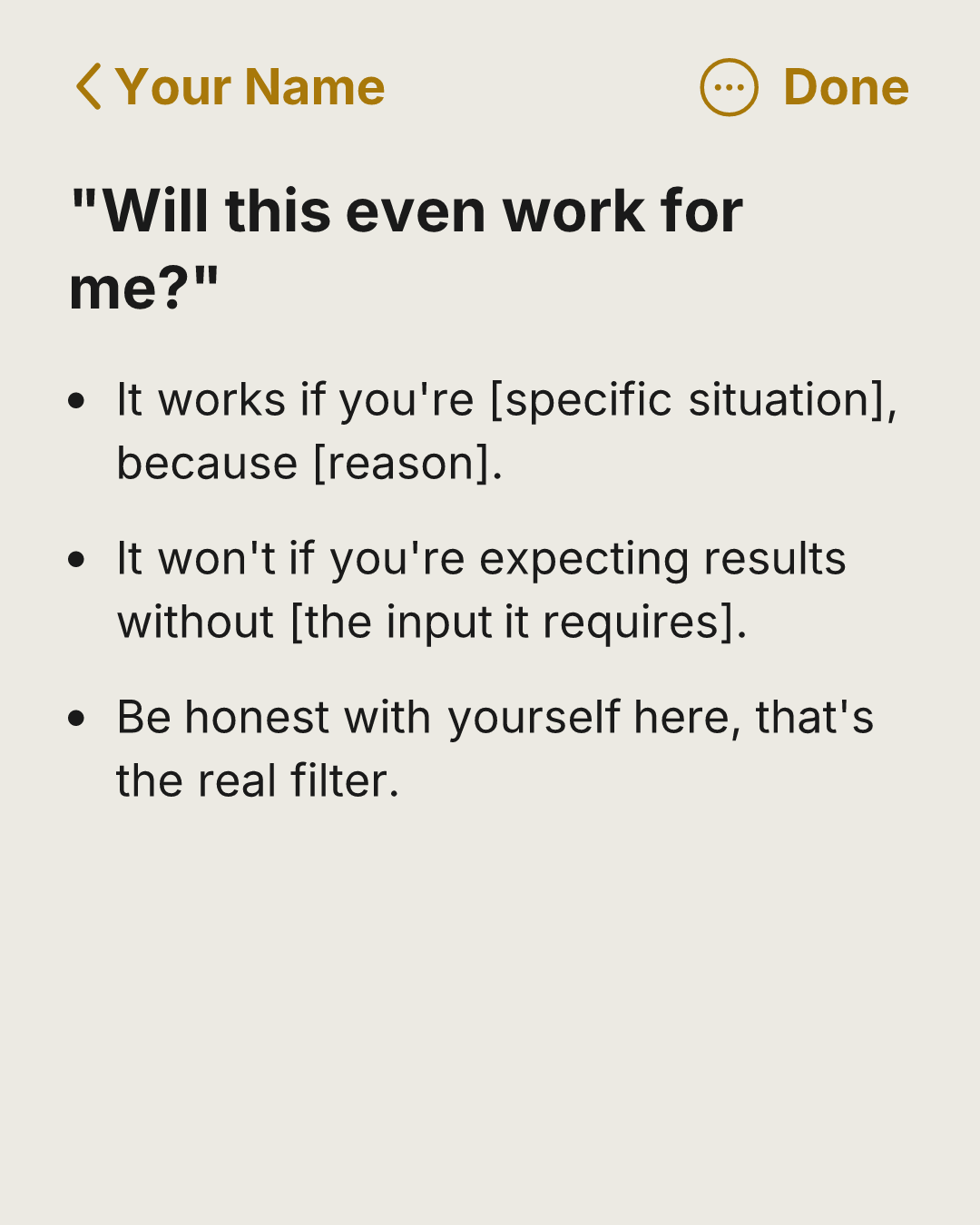 FAQ / objection-handling template, slide 2 of 5 (list card)