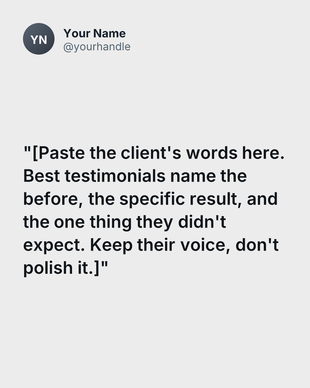 Testimonial / social proof template, slide 3 of 5 (card)